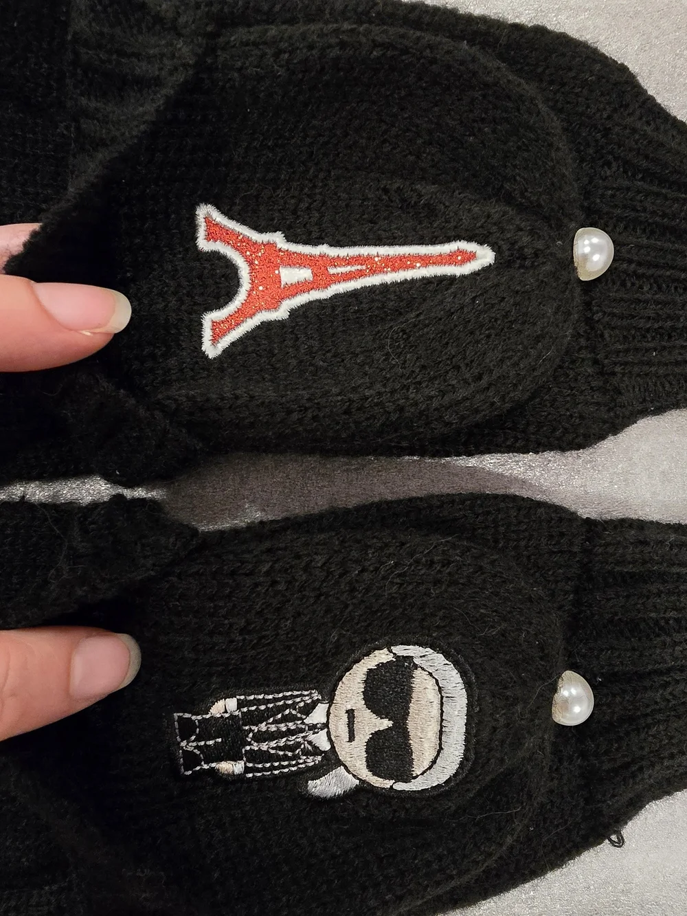 Karl Lagerfeld Fingerless Knit Gloves with Foldover Mitts- Paris